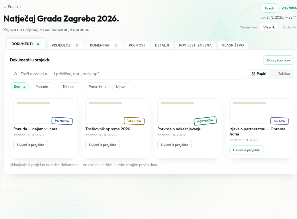 Projekt Natječaj Grada Zagreba 2026. s ponudom, troškovnikom, potvrdom i izjavom